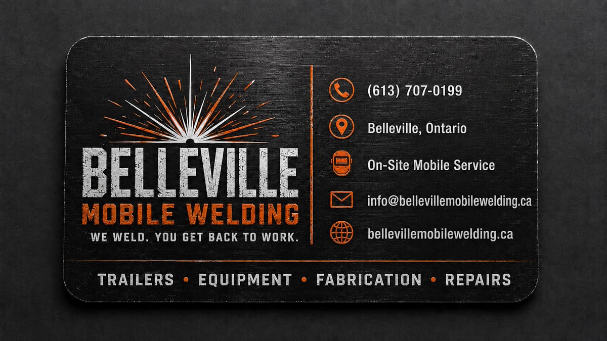 Belleville Mobile Welding business card with phone and website details