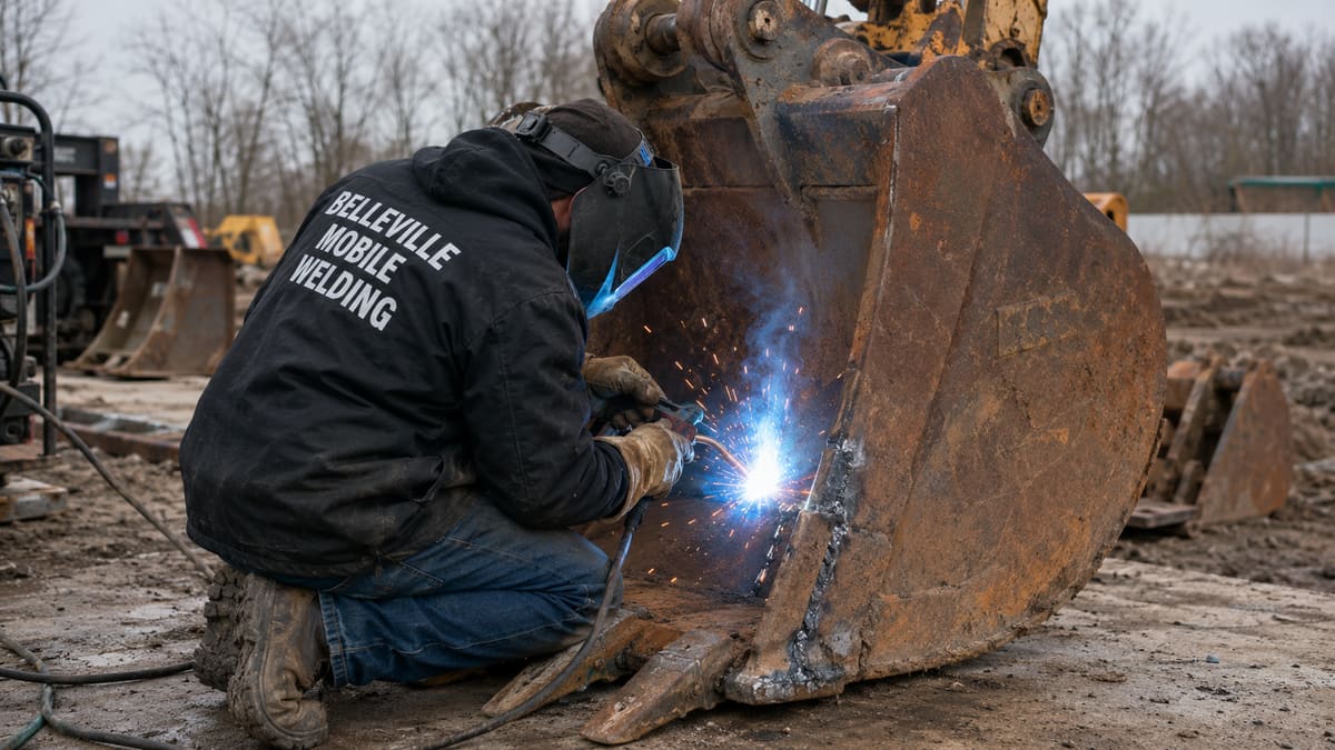 Mobile welder repairing steel on site for a Belleville area customer